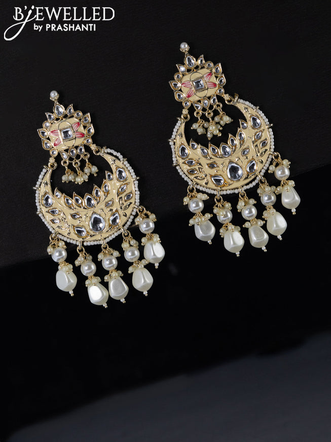 Fashion dangler chandbali cream minakari earrings with beads hangings