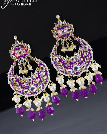Fashion dangler chandbali violet minakari earrings with beads hangings