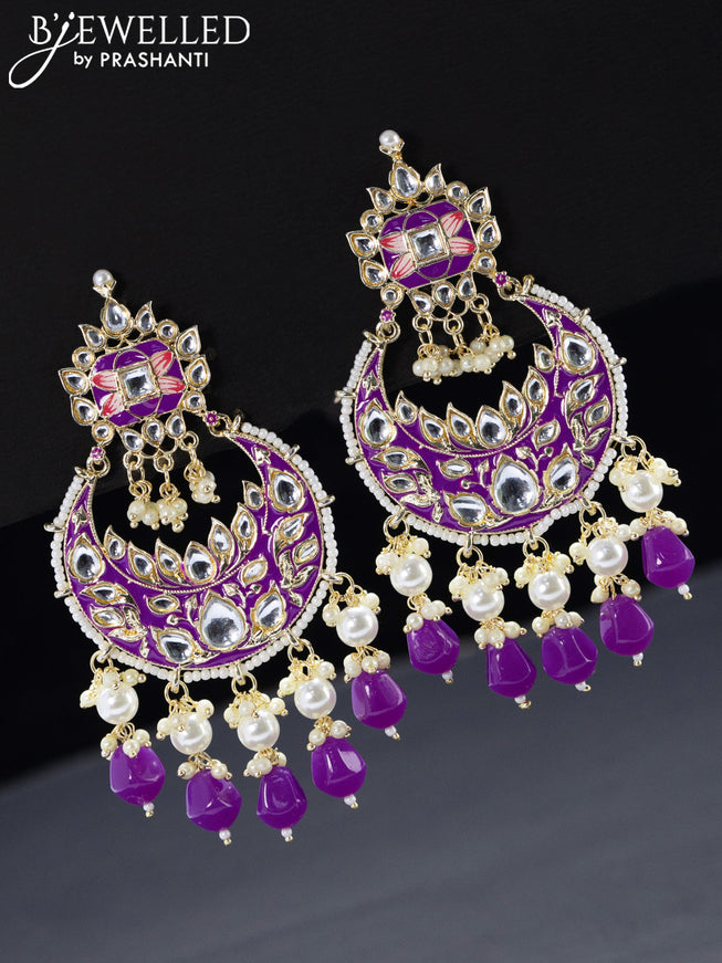 Fashion dangler chandbali violet minakari earrings with beads hangings