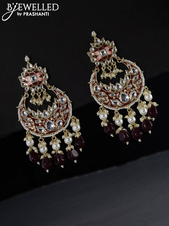 Fashion dangler chandbali maroon minakari earrings with beads hangings