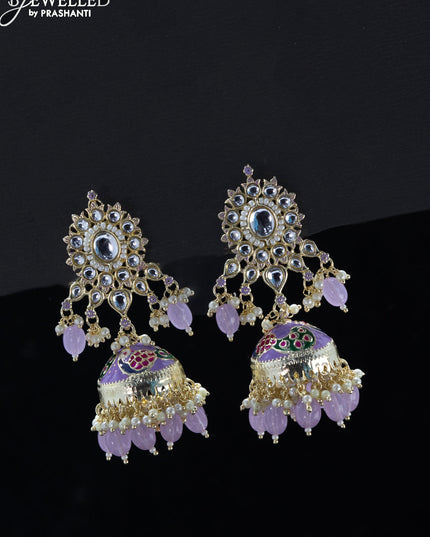 Fashion dangler lavender jhumka with kundan stones and pearl hangings