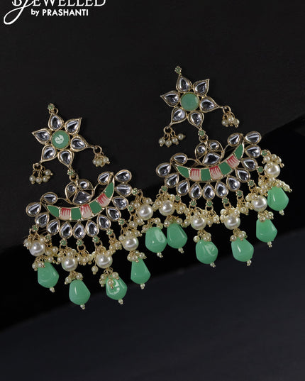 Fashion dangler light green minakari earrings with kundan stonesbeads hangings