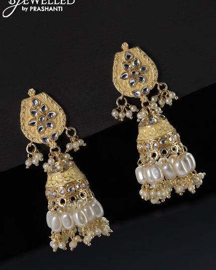Fashion dangler cream minakari jhumka with kundan stones and pearl hangings