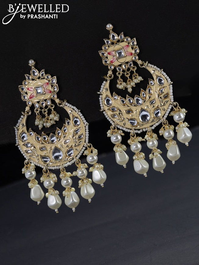 Fashion dangler chandbali cream minakari earrings with pearl hangings
