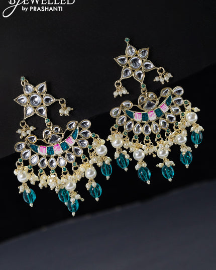 Fashion dangler minakari peacock green earrings with beads and pearl hangings