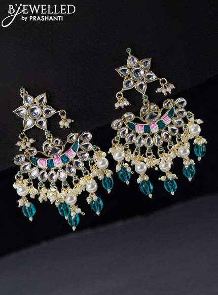 Fashion dangler minakari peacock green earrings with beads and pearl hangings
