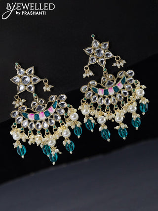 Fashion dangler minakari peacock green earrings with beads and pearl hangings
