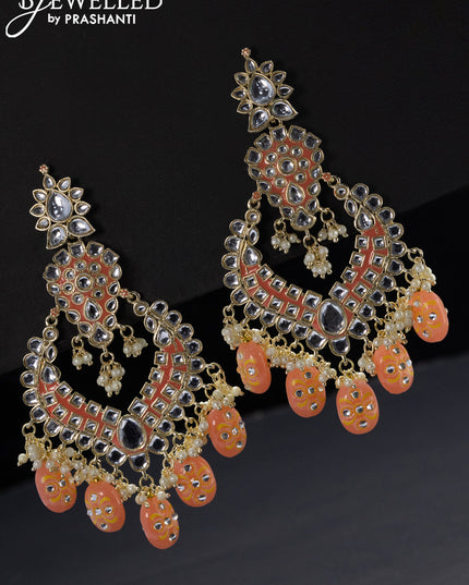 Fashion dangler minakari peach earrings with kundan stones beads hangings
