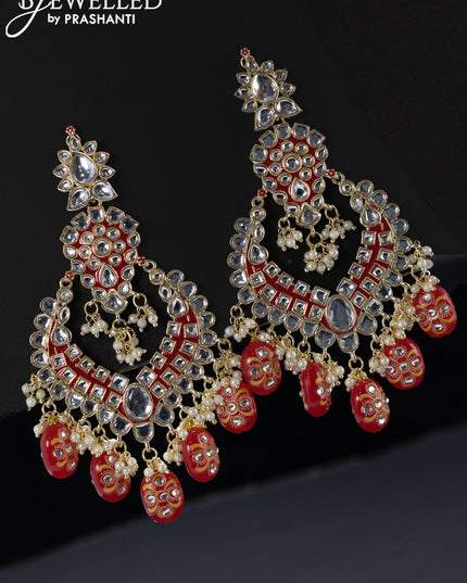 Fashion dangler minakari red earrings with kundan stones beads hangings