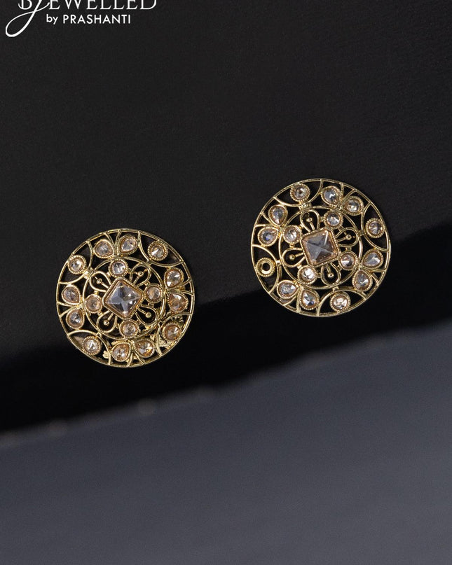 Fashion dangler floral design earrings with white stones