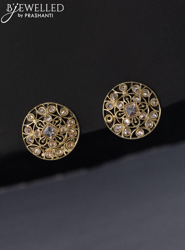 Fashion dangler floral design earrings with white stones