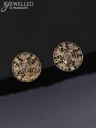 Fashion dangler floral design earrings with white stones