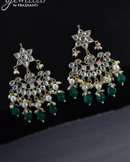 Fashion dangler chandbali green minakari earrings with pearl and beads hangings