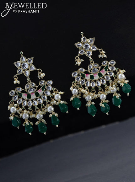 Fashion dangler chandbali green minakari earrings with pearl and beads hangings