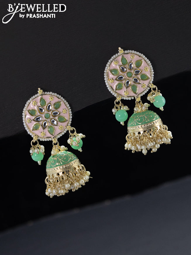Fashion dangler light green jhumka with pearl & beads hangings