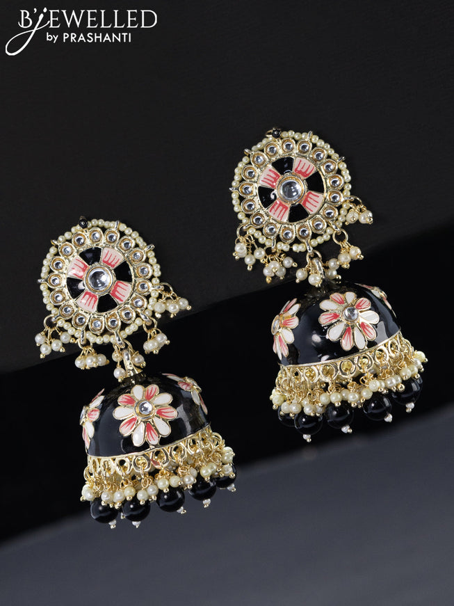 Fashion dangler black jhumka with kundan stones and pearls & beads hangings