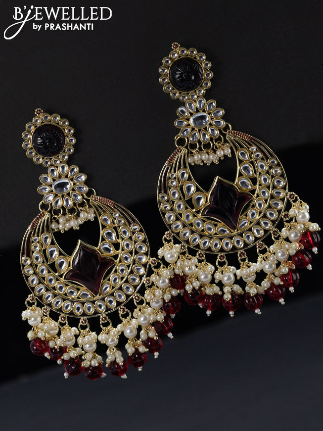 Fashion dangler chandbali maroon minakari earrings with pearl and beads hangings