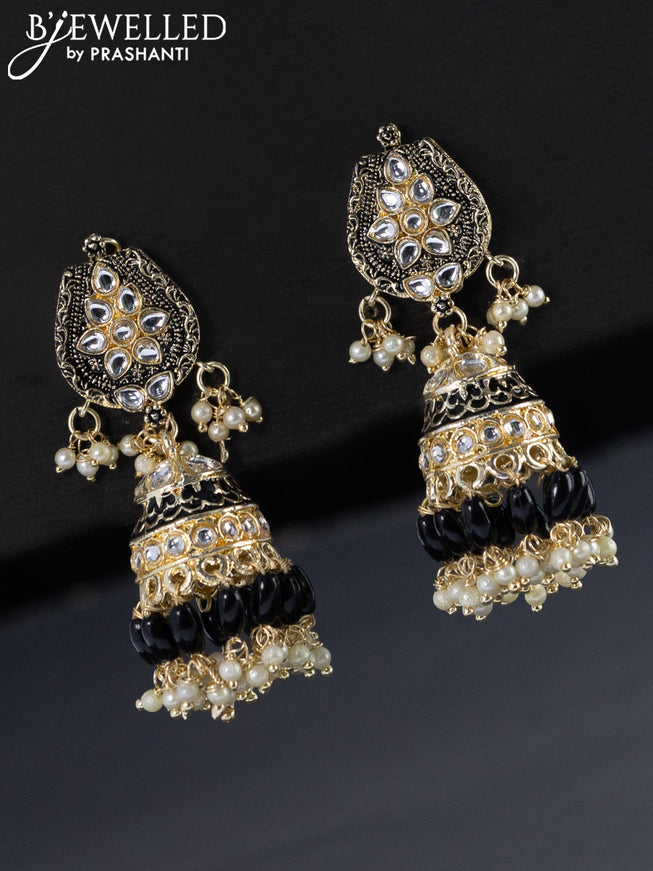 Fashion dangler black jhumka with pearls & beads hangings