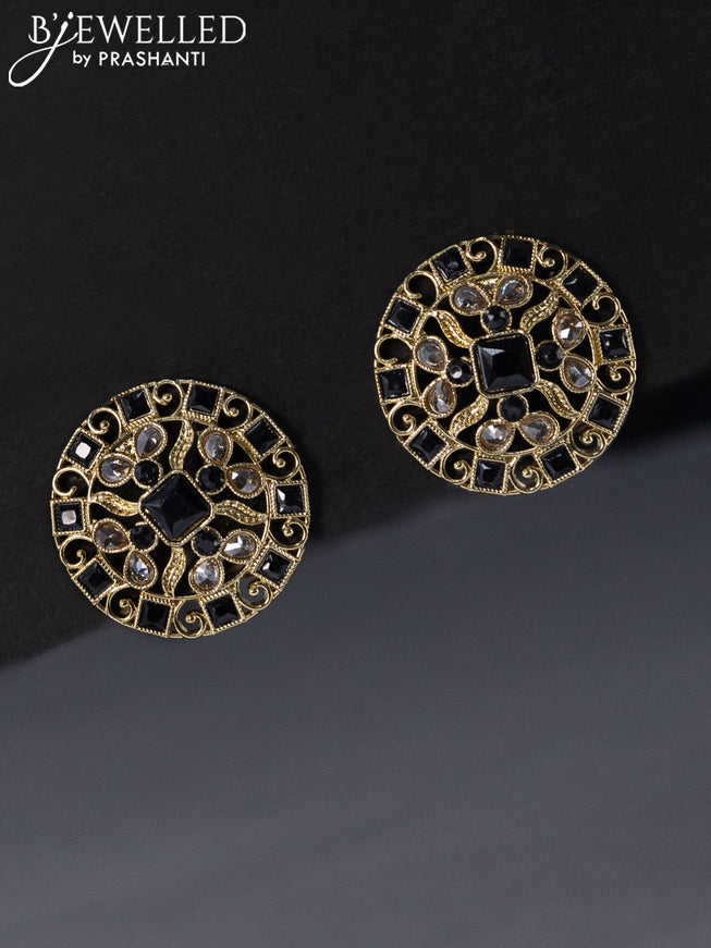 Fashion dangler floral design earrings with cz and black stones