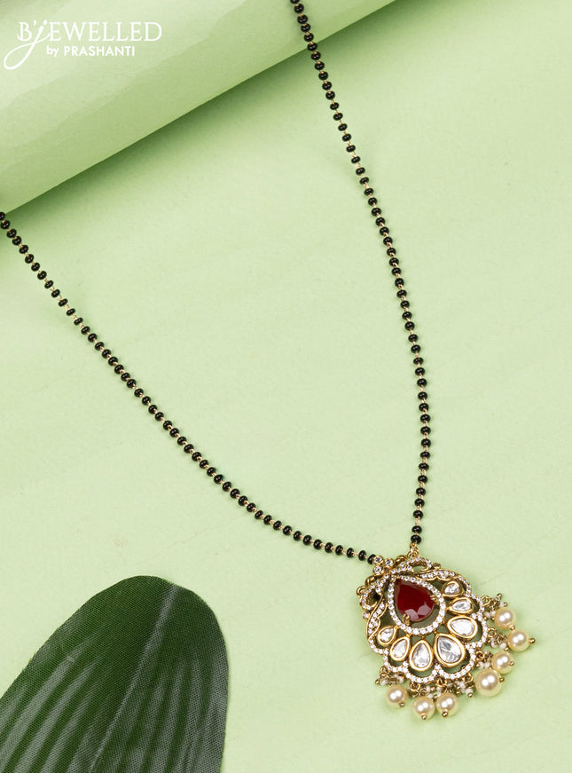 Mangalsutra with ruby & kundan cz stones and pearl hangings
