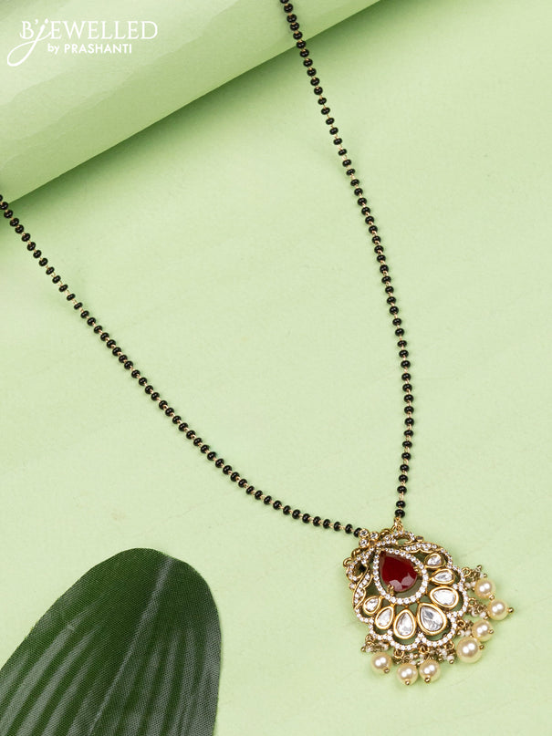 Mangalsutra with ruby & kundan cz stones and pearl hangings