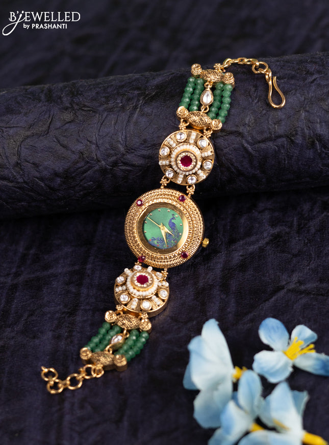 Antique watches with pink jadau kundan and cz stones