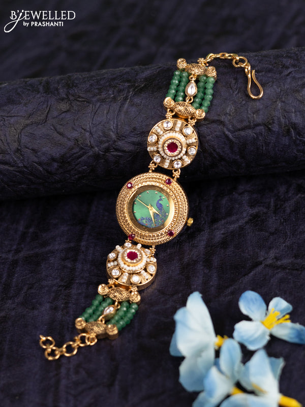 Antique watches with pink jadau kundan and cz stones