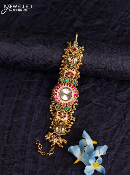 Antique watches with kemp jadau kundan stones and golden beads hangings