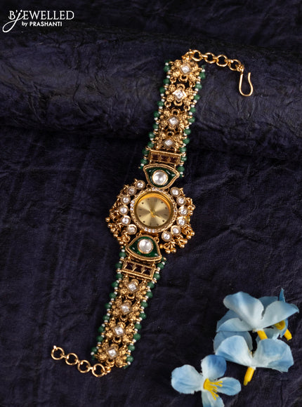 Antique watches with kemp & kundan cz stones and golden beads hangings