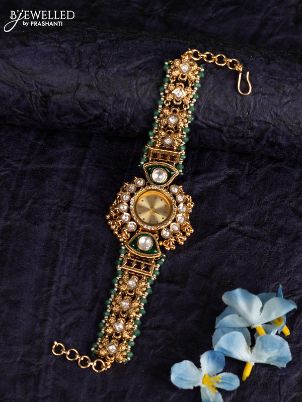 Antique watches with kemp & kundan cz stones and golden beads hangings