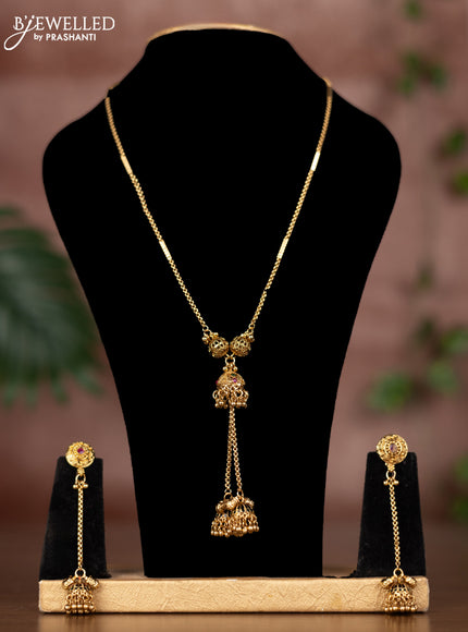 Antique chain with kemp stones pendant and golden beads hangings