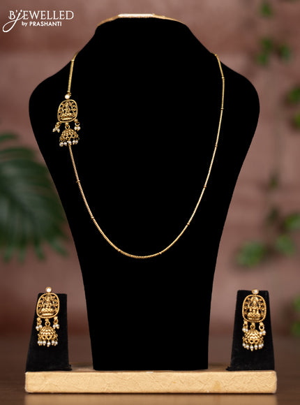 Antique mugappu chain akshmi design with kundan stone and pearl hangings