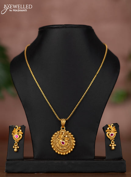 Antique chain peacock design with pink jadau and cz stones