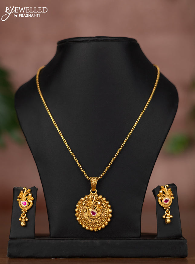 Antique chain peacock design with pink jadau and cz stones