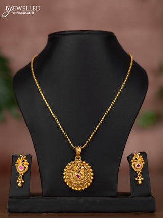 Antique chain peacock design with pink jadau and cz stones