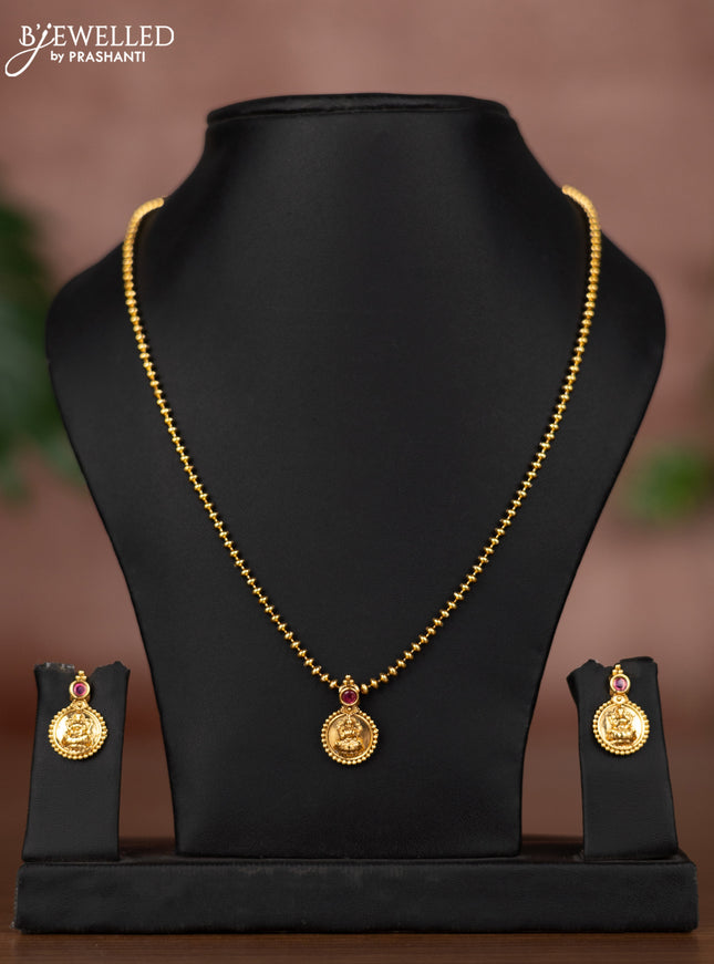 Antique chain with lakshmi pendant and ruby stone