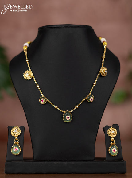 Antique chain with ruby & kundan and cz stones