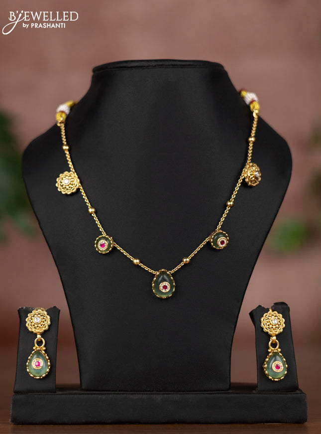 Antique chain with ruby & kundan and cz stones