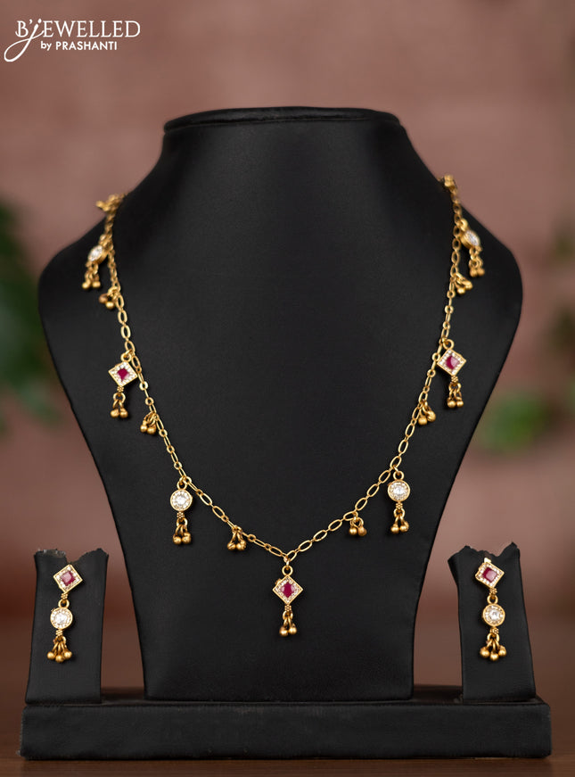 Antique chain with ruby & kundan and cz stones