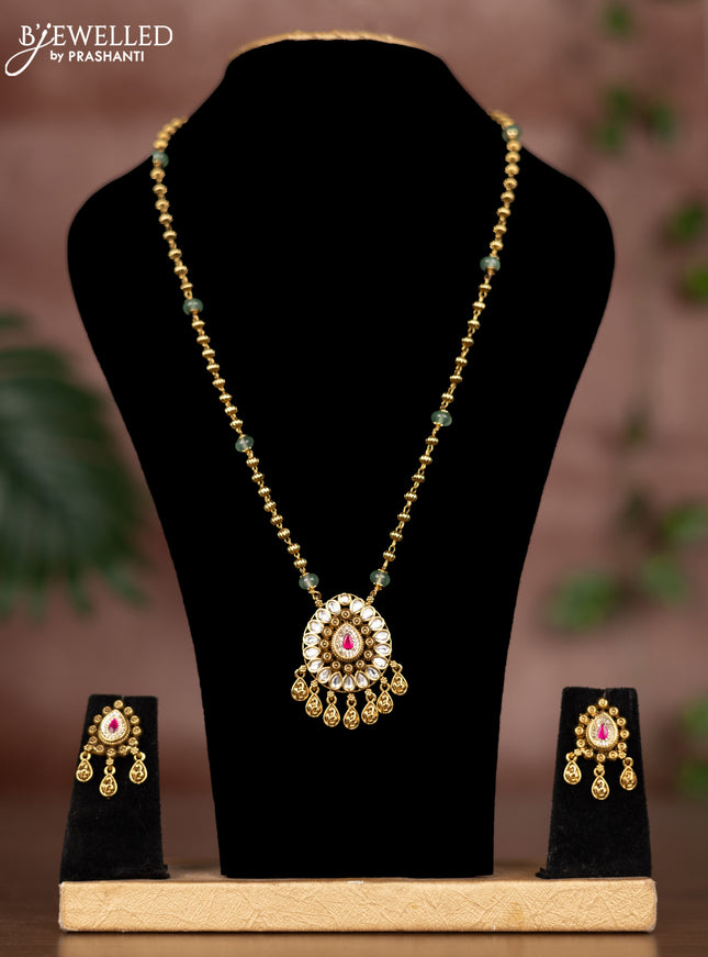 Antique chain with pink jadau kundan and cz stones