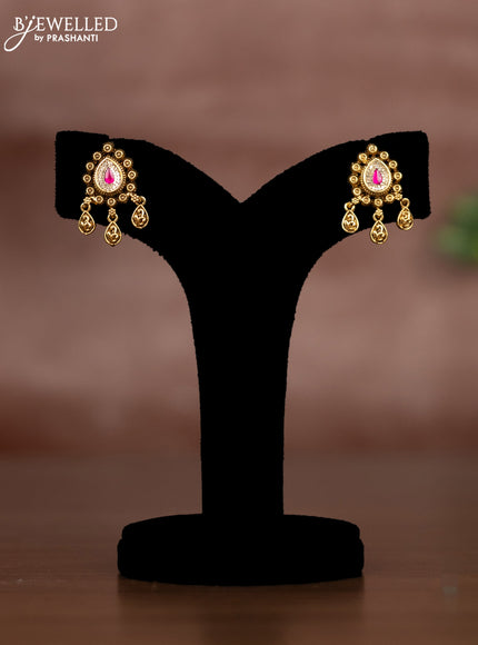 Antique chain with pink jadau kundan and cz stones