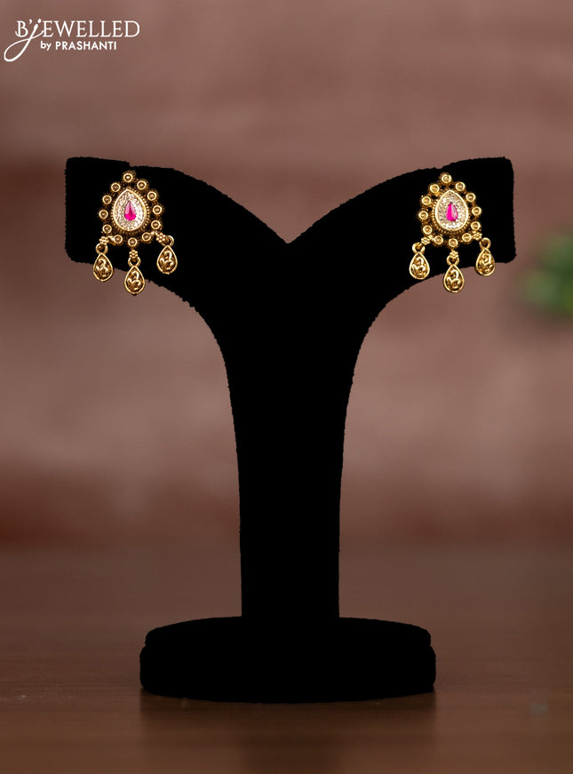Antique chain with pink jadau kundan and cz stones