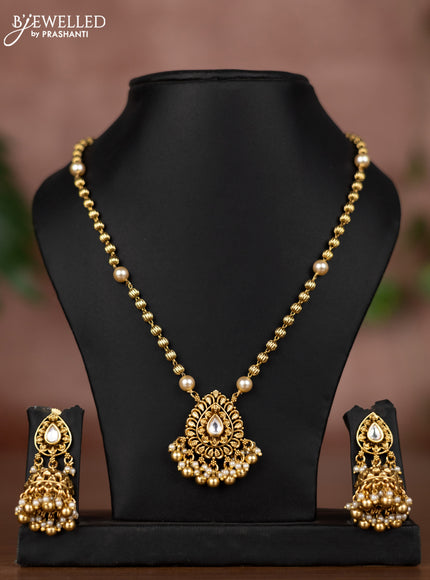 Antique chain with kundan stones and pearl & golden beads hangings