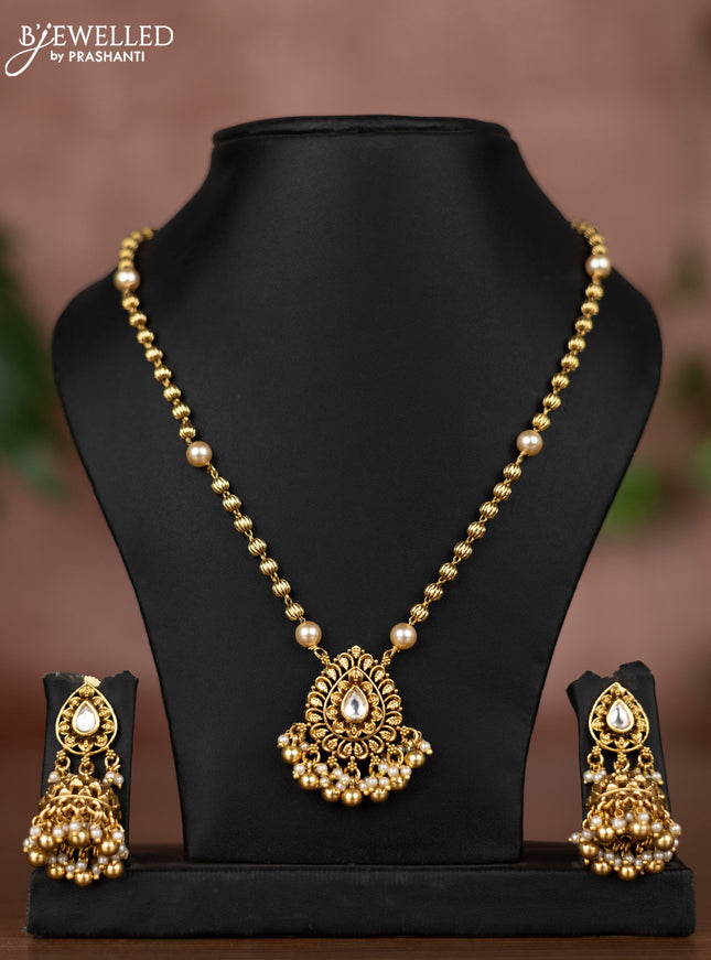 Antique chain with kundan stones and pearl & golden beads hangings
