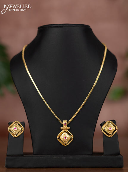 Antique chain with pink jadau and cz stones
