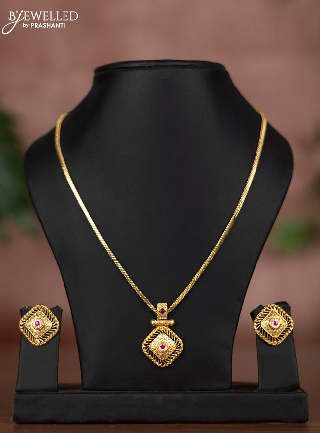 Antique chain with pink jadau and cz stones
