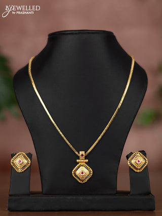 Antique chain with pink jadau and cz stones
