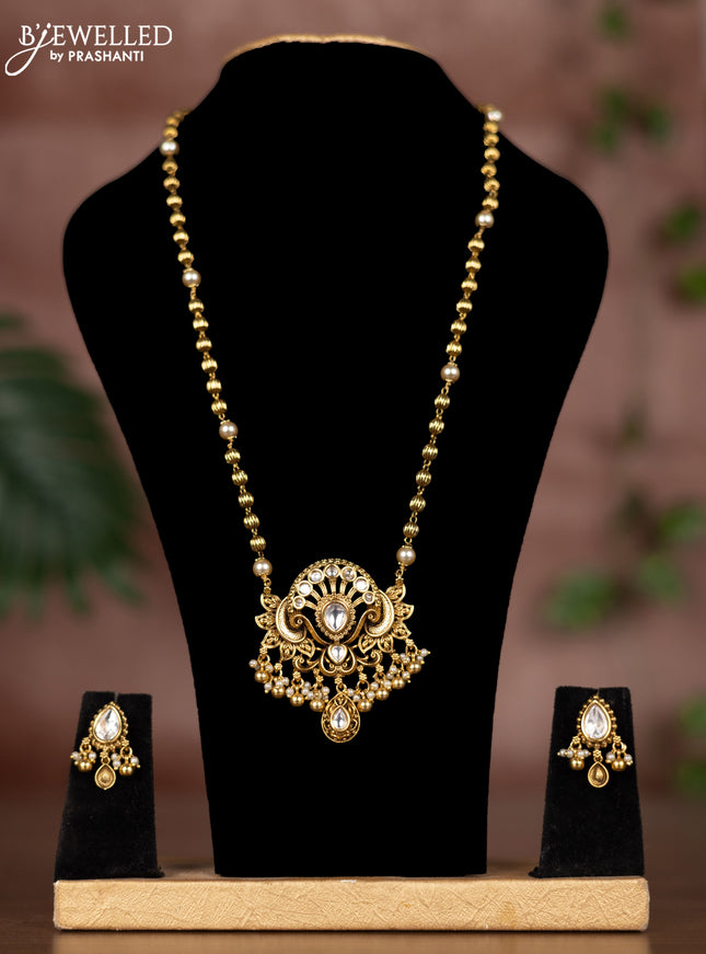 Antique chain with kundan stones and pearl & golden beads hangings