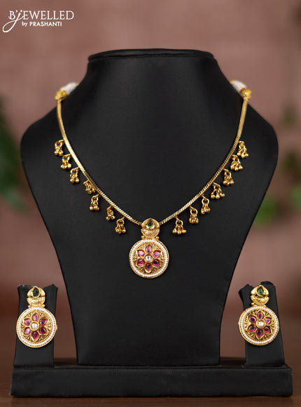 Antique chain with kemp & kundan stones and golden beads hangings
