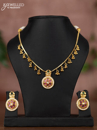 Antique chain with kemp & kundan stones and golden beads hangings